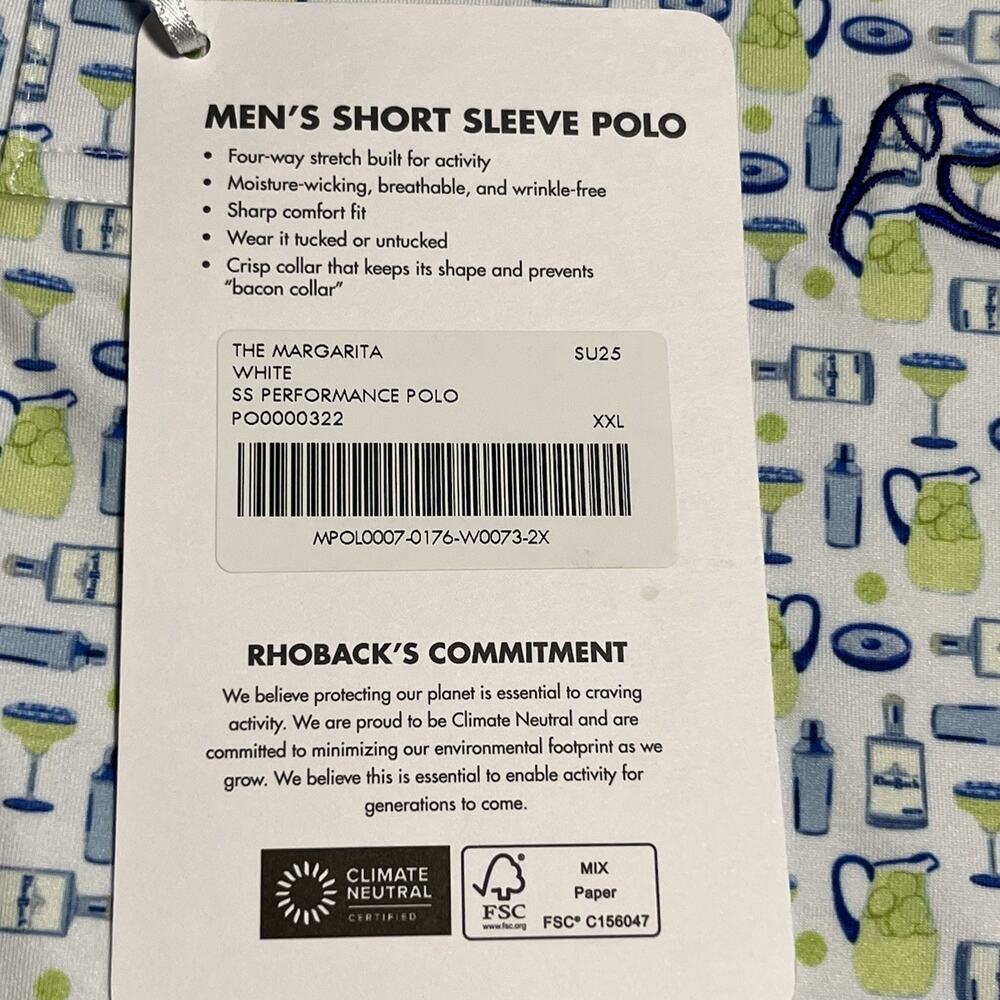 Men's Patterned Short-Sleeve Rhoback - White with Blue & Lime Cocktail Print - Picture 4 of 13